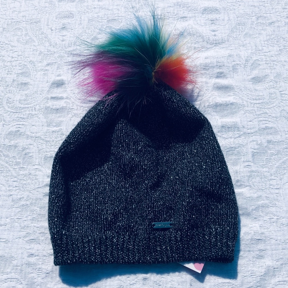 BARI LYNN**Rainbow Fox Fur Pom Hat - Picture 2 of 4